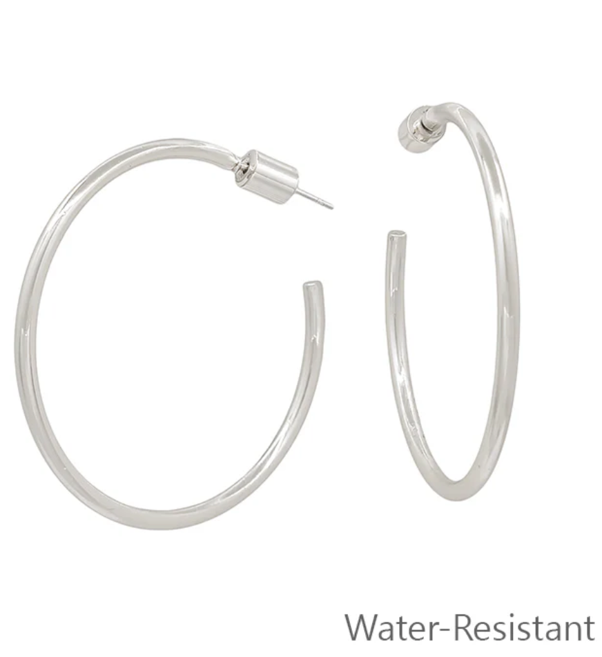Thin Water Resistant Silver Hoop