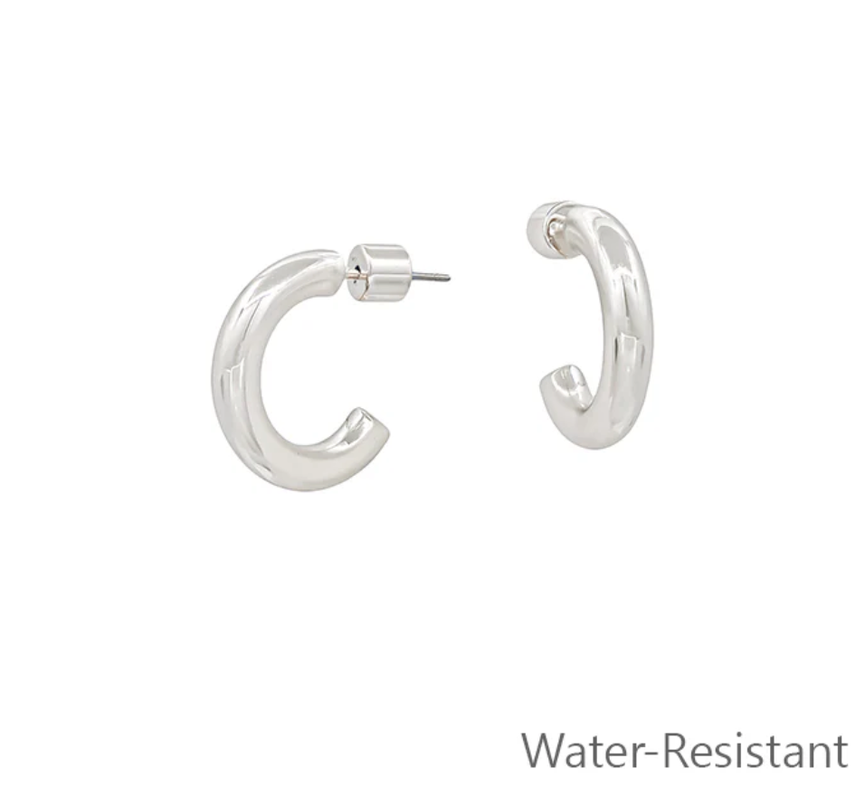 Water Resistant Simple Silver Hoop Earring