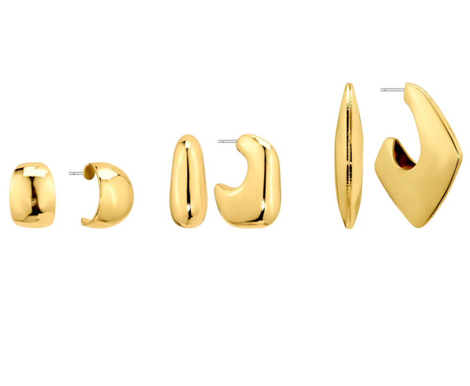 Set of Three Geometric Hoop Earrings