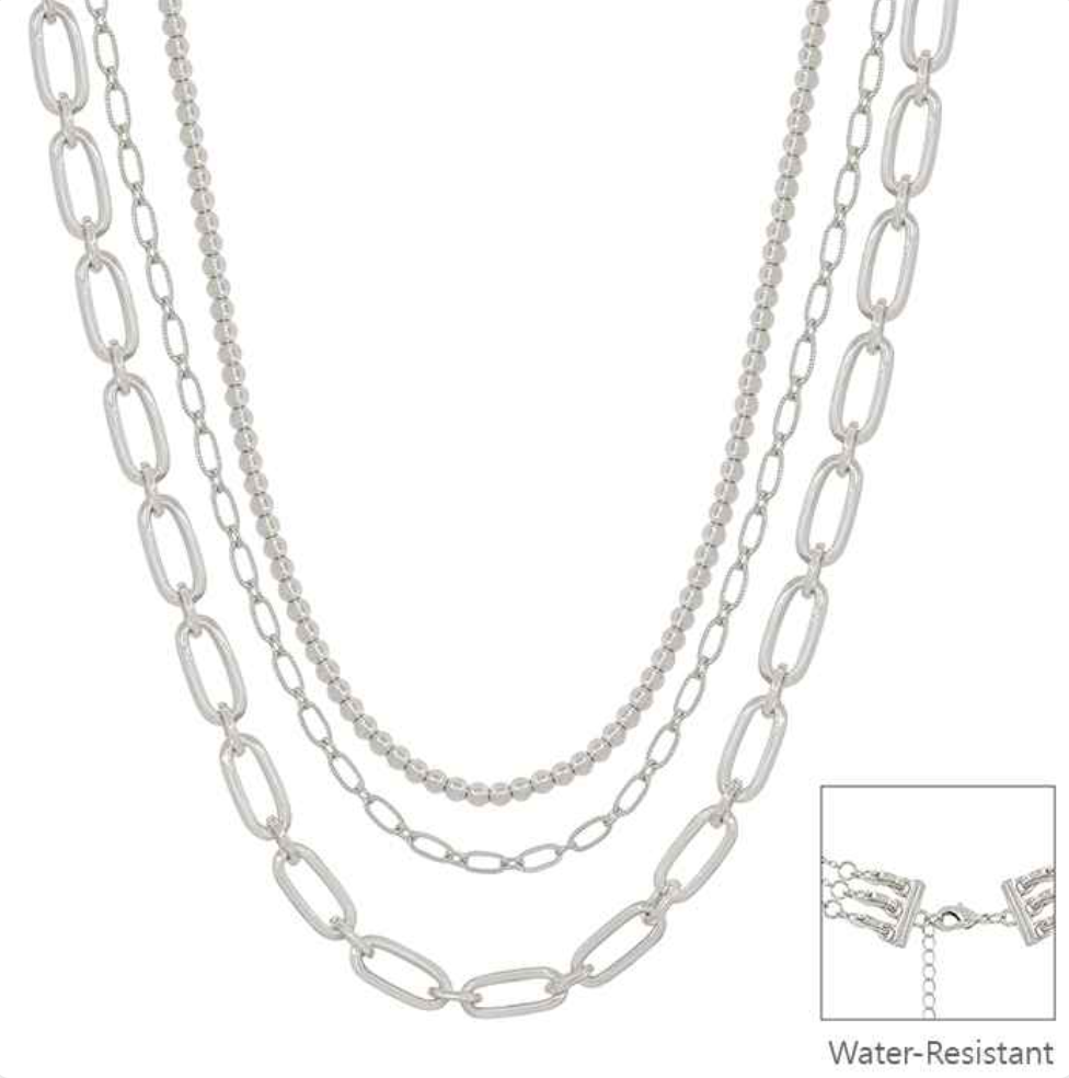 Multi Way Silver Beaded and Chain Necklace