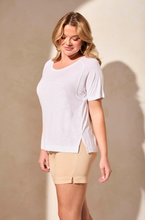 Flowy Jersey Crew Neck Top w/Shirred Back