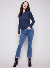 Textured Knit Top With Front Knot Detail - Moonlight