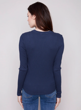 Textured Knit Top With Front Knot Detail - Moonlight
