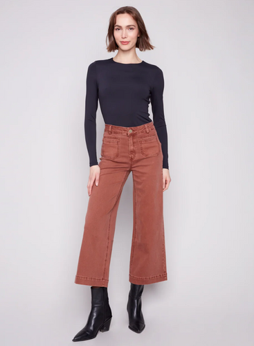 Patch Pocket Flare Twill Pants - Sepia