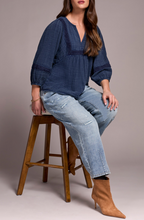 Wide Sleeve Popover Blouse w/ Embroidery