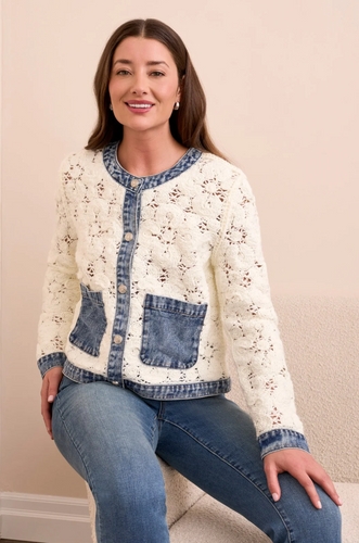 Mixed Media Crochet Jacket w/ Denim Detail