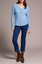 Brushed Waffle Knit Henley Long Sleeve Top