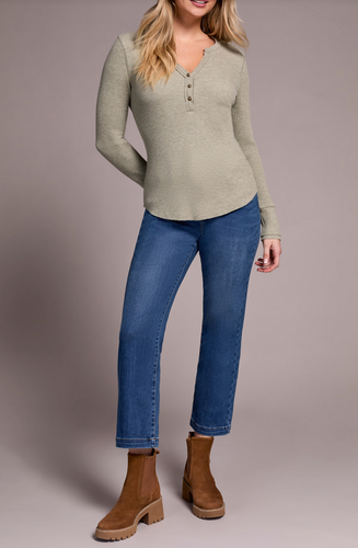 Brushed Waffle Knit Henley Long Sleeve Top