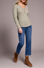 Brushed Waffle Knit Henley Long Sleeve Top