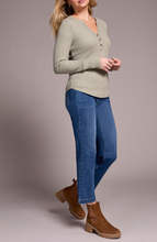 Brushed Waffle Knit Henley Long Sleeve Top