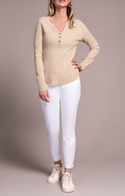 Brushed Waffle Knit Henley Long Sleeve Top