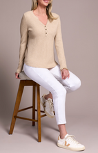 Brushed Waffle Knit Henley Long Sleeve Top