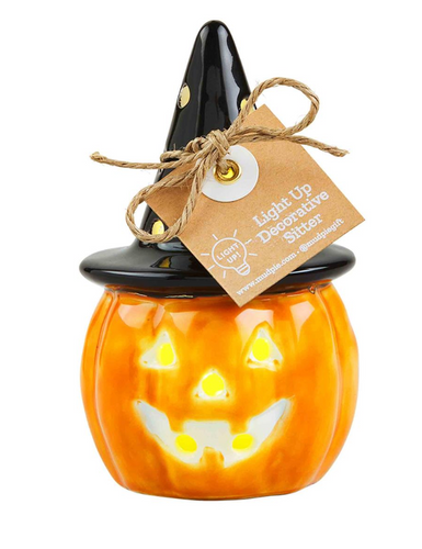 Light-Up Witch Jack-O-Lantern Sitter