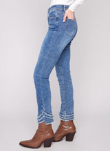 Frayed Hem Denim Pants - Medium Blue