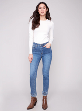 Frayed Hem Denim Pants - Medium Blue