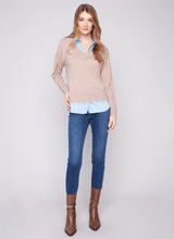 V-Neck Fooler Sweater With Shirt Collar - Oat Flecks