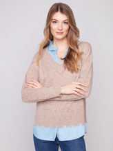 V-Neck Fooler Sweater With Shirt Collar - Oat Flecks