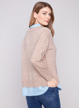 V-Neck Fooler Sweater With Shirt Collar - Oat Flecks
