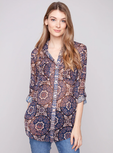 Printed Button-Up Blouse - Medallion