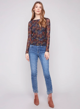 Printed Ruched Mesh Top - Floret