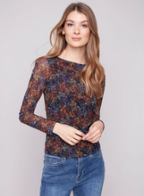 Printed Ruched Mesh Top - Floret