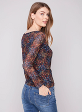 Printed Ruched Mesh Top - Floret