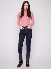 Embroidered Hem Jeans - Deep Blue