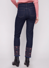 Embroidered Hem Jeans - Deep Blue