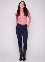 Embroidered Hem Jeans - Deep Blue