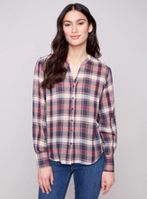 Plaid Bubble Button-Down Shirt - Berry