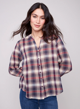 Plaid Bubble Button-Down Shirt - Berry