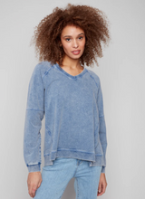 Cold Dye French Terry V-Neck Top - Denim