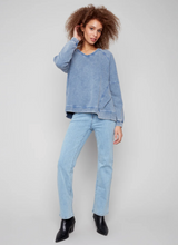 Cold Dye French Terry V-Neck Top - Denim