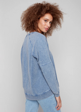 Cold Dye French Terry V-Neck Top - Denim