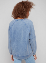 Cold Dye French Terry V-Neck Top - Denim