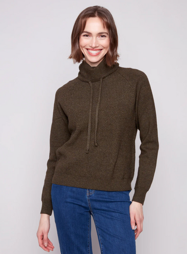 Textured Cowl Neck Knit Sweater