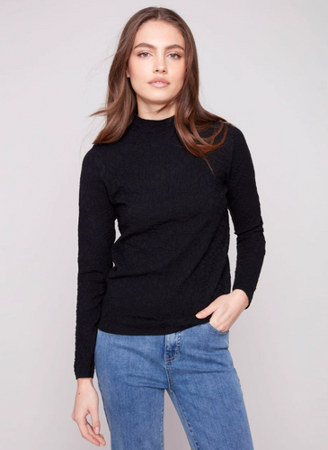 Textured Mock Neck Knit Sweater