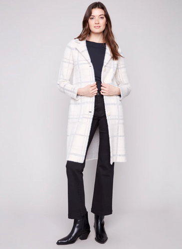 Long Plaid Knit Coatigan