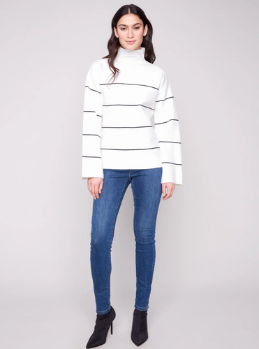 Yarn Dye Striped Funnel Neck Sweater