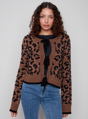 Bow Tie Jacquard Knit Cardigan
