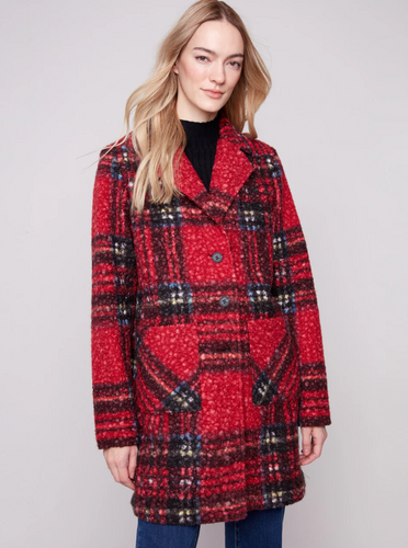 Plaid Bouclé Knit Coat