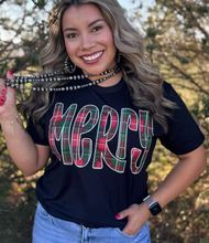Merry in Red & Green Plaid Tee