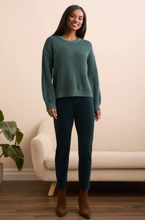 Plaited Chenille Crew Neck Ribbed Sweater