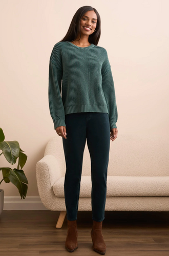 Plaited Chenille Crew Neck Ribbed Sweater