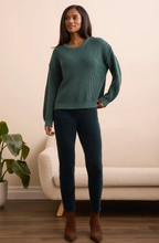 Plaited Chenille Crew Neck Ribbed Sweater