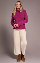 Combed Cotton Two-Tone Rib Funnel Neck Sweater