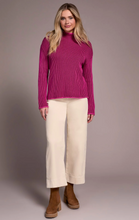 Combed Cotton Two-Tone Rib Funnel Neck Sweater