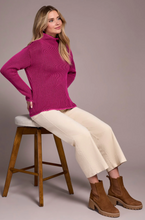 Combed Cotton Two-Tone Rib Funnel Neck Sweater
