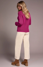 Combed Cotton Two-Tone Rib Funnel Neck Sweater