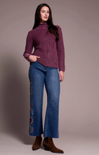 Vintage Washed Cable Knit Mock Neck Sweater